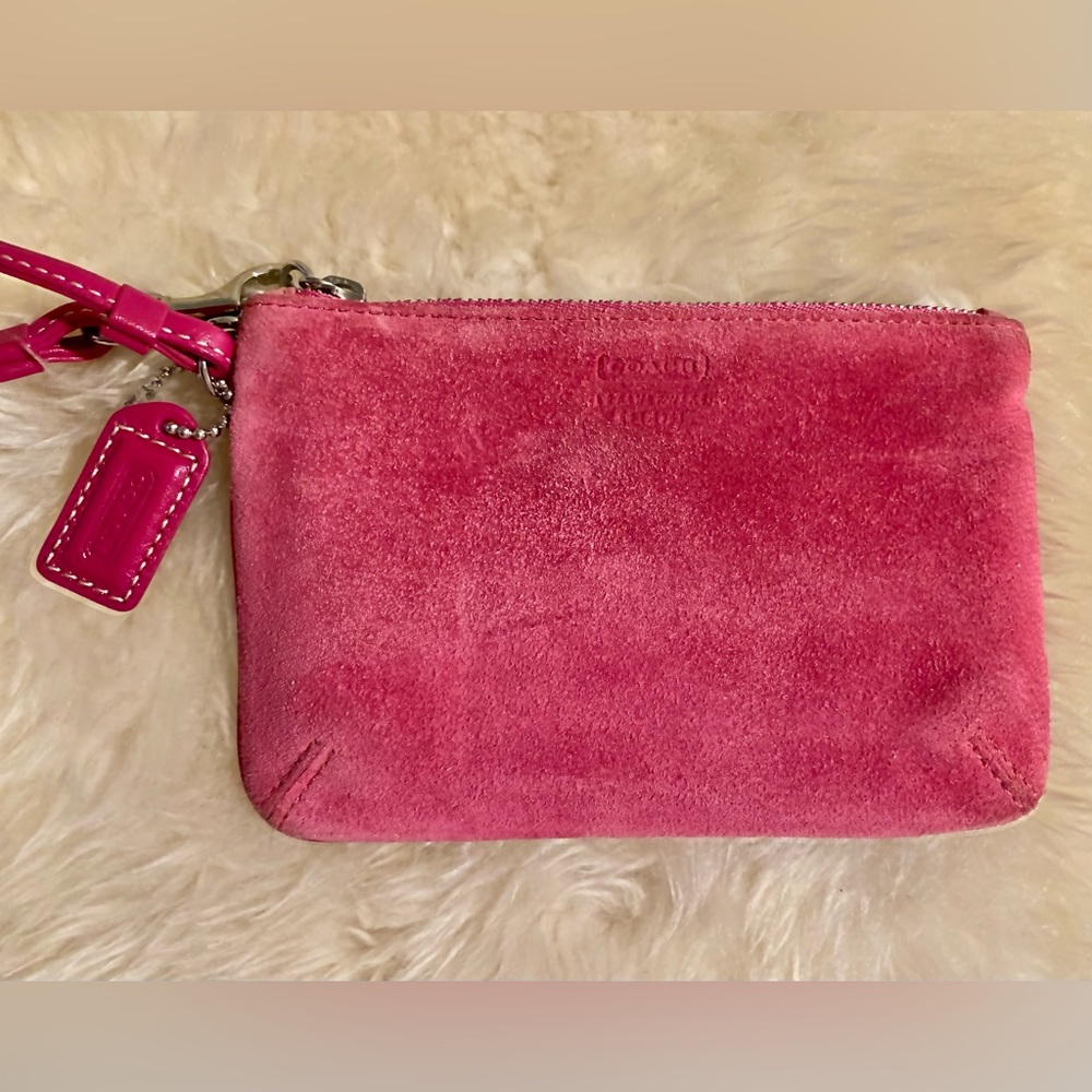 Coach pink suede small wristlet, good condition